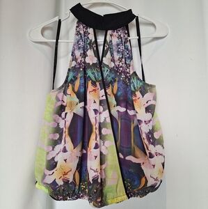 Bebe Surplice Flower Halter Top Size Large NWT